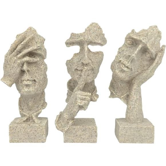 3 Pcs Thinker Statue, Silence is Gold Abstract Art Figurine, No Hear No See - Picture 1 of 6
